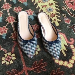 J Crew Pointed Toe Mule Slide Bow Houndstooth